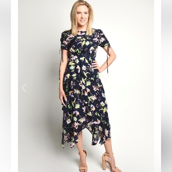 Tanya Taylor Women’s Cosette Garden Print Silk Floral Asymmetrical Midi Dress 6 - Picture 3 of 16